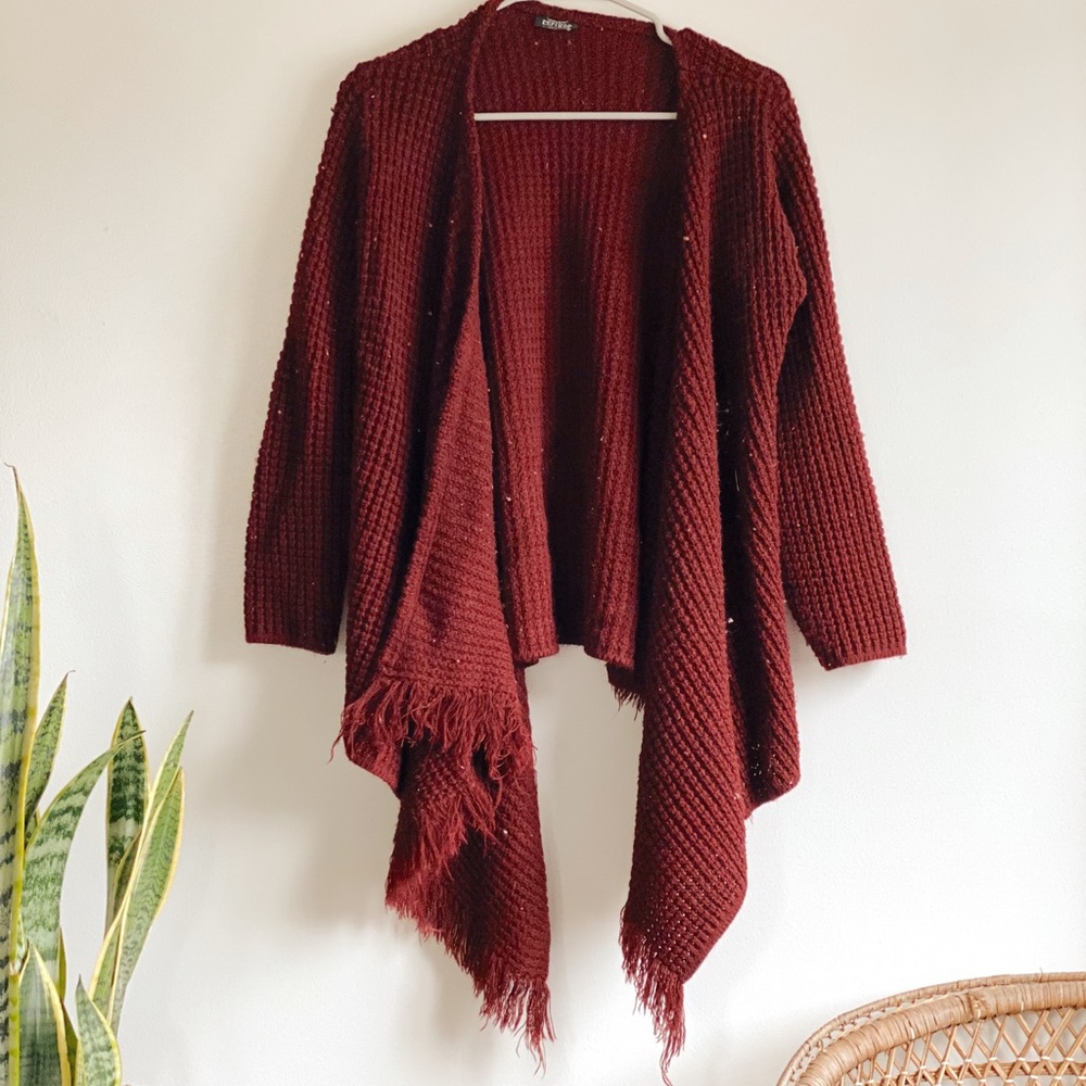 Maroon Fringe Cardigan